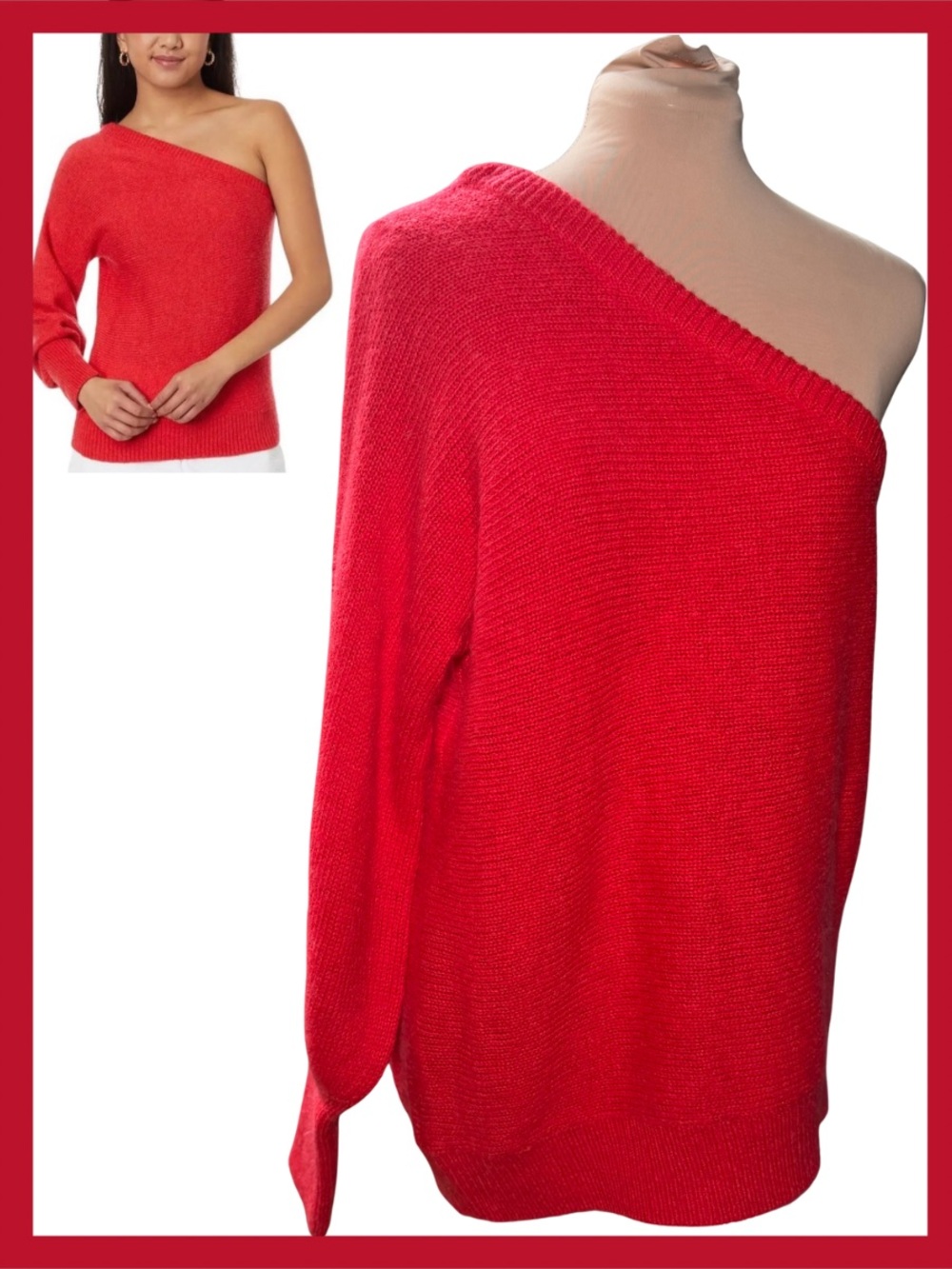 Large - Like New - Lilly Pulitzer "Maura" Red One-Shoulder Sweater